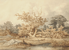 Kuytenbrouwer II M.A. - View of a pond in Fontainebleau forest, brown ink, black chalk and watercolour on paper 24.6 x 34 cm, signed l.r.