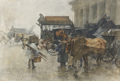 Josselin de Jong P. de - Carriages at the station Hollandse Spoor, The Hague, watercolour on paper 41 x 58 cm, signed l.l. and dated Maart (March) 1888