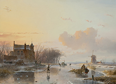 Schelfhout A. - A frozen river with wood-gatherers, oil on panel 38.5 x 49.8 cm, signed l.l. and dated 1845