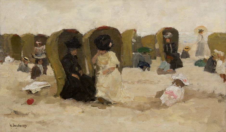 Floris Arntzenius - On the beach of Scheveningen, oil on canvas laid down on panel 31.6 x 51.5 cm , signed l.o.
