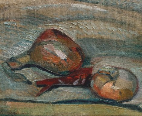 Kruyder H.J. - Still life with onions, oil on canvas laid down on panel 21 x 26 cm, l.l.