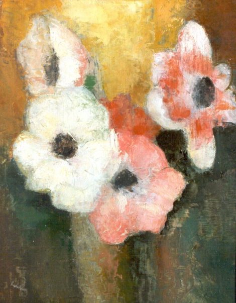 Kelder A.B. - A still life with flowers, oil on canvas laid down on painter's board 31,5 x 25 cm, l.l.