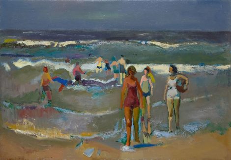 Harrie Kuijten - Figures on a beach, oil on canvas 44.4 x 64.8 cm, signed l.l.