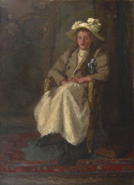 Barbara van Houten - A girl in a chair, oil on canvas 158.3 x 116.7 cm, signed l.r. and painted before 1901