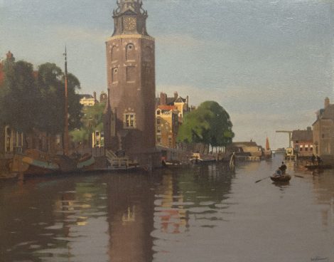 Willem Witsen - The Montelbaanstoren on the Oude Schans in summer, oil on canvas 79.7 x 100.6 cm, signed l.r. and painted ca. 1913