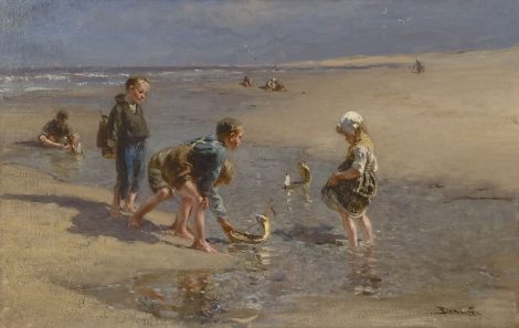 Bernard Blommers - The young navigators, oil on canvas 67.0 x 103.3 cm, signed l.r. and painted ca. 1875