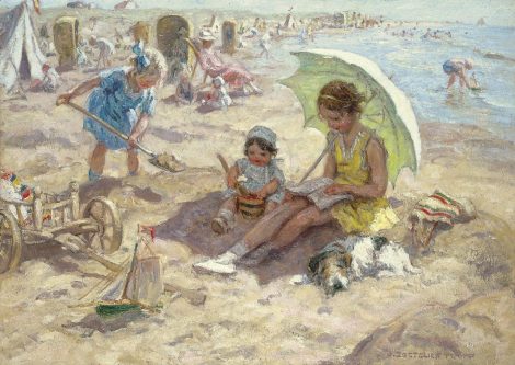 Jan Zoetelief Tromp - Children playing on the beach of Katwijk, oil on canvas 68.3 x 95.9 cm, signed l.r. and on the reverse