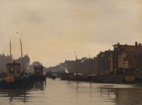 Willem Witsen - A view of the Waalseilandsgracht and the Kraansluis, Amsterdam, oil on canvas 51.4 x 69.2 cm, signed l.r. and painted ca. 1911-1913