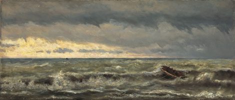 Hendrik Willem Mesdag - Lifeboat in the surf, oil on canvas 44.4 x 103.5 cm, signed l.l. and dated 1869