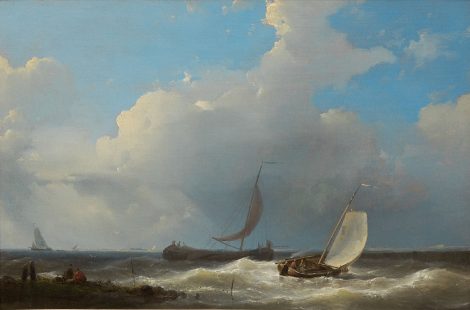 Abraham Hulk - Sailing boats near the coast, oil on panel 21.5 x 32.3 cm, signed l.l. and dated 1849