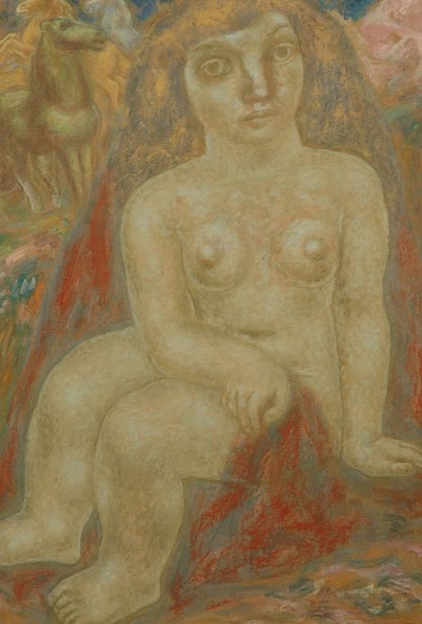 Leo Gestel - Seated nude with horses, pastel on paper 100.7 x 69.2 cm, signed l.r. and painted 1932