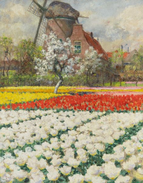 George Hitchcock - Double White Tulips, Egmond aan den Hoef, oil on canvas 55.7 x 43.8 cm, signed l.l.