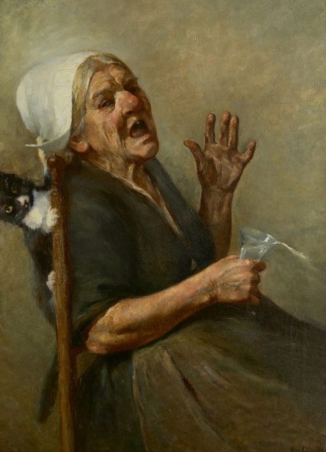 Max Alexander Alandt - Ouch! Suprised by the cat, oil on canvas 81,5 x 62,5 cm, signed l.r.
