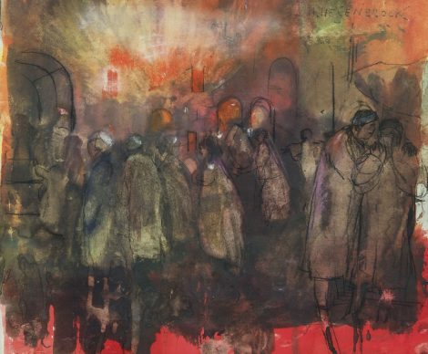 Herman Heijenbrock - The fire, Scheveningen, charcoal and watercolour on paper 20.4 x 24.7 cm, signed u.r.