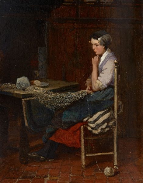 Bernard Blommers - Daydreaming, oil on panel 24.2 x 19.2 cm, signed l.l.