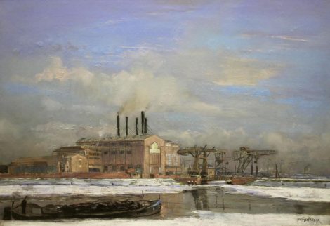 Herman Heijenbrock - The power station Centrale Merwedekanaal in Utrecht, pastel on paper 64.8 x 92.2 cm, signed l.r. and after 1925