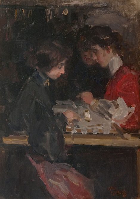 Isaac Israels - The fashion studio, oil on panel 46.0 x 33.0 cm, signed l.r.