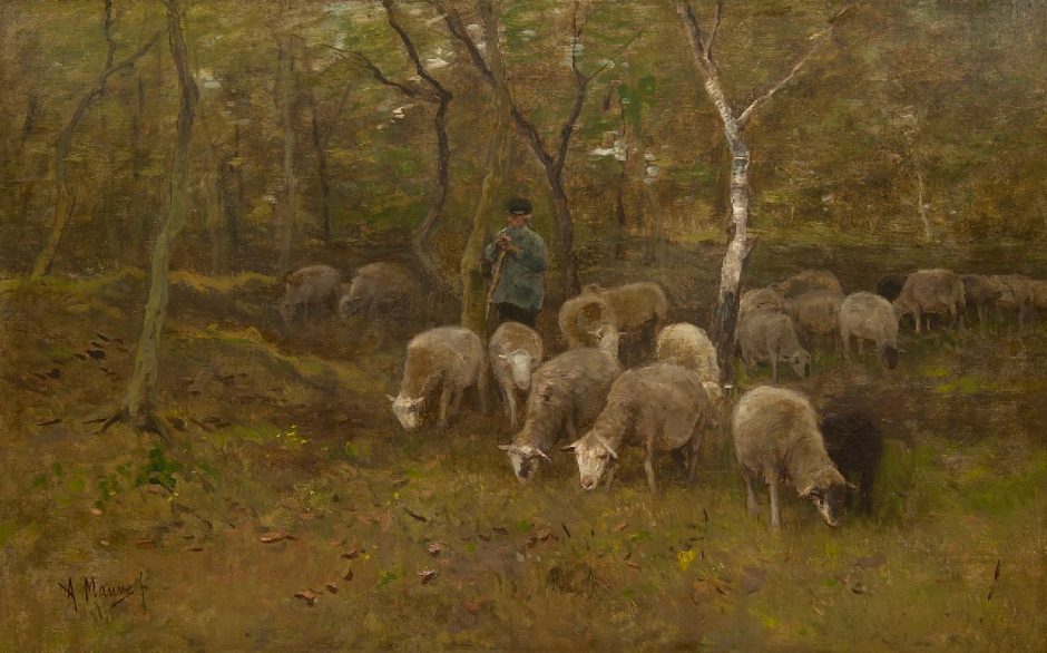 Anton Mauve - Under the trees, oil on canvas 51.6 x 81.2 cm, signed l.l.