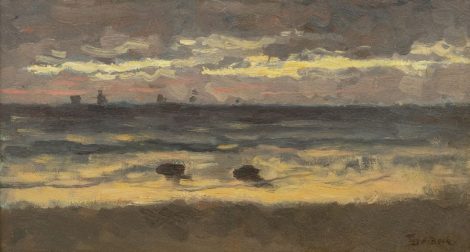 Théophile de Bock - Fishing boats at sea, oil on board 21.3 x 38.5 cm, signed l.r.