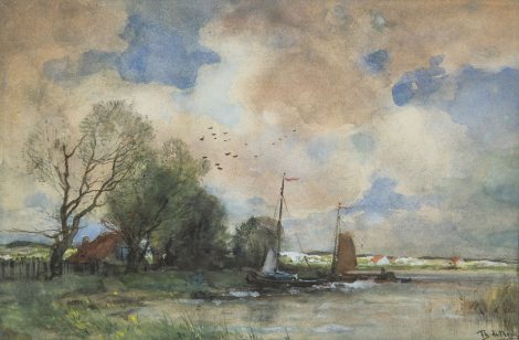 Théophile de Bock - Cove on the river Maas, watercolour on paper 42.0 x 63.2 cm, signed l.r.