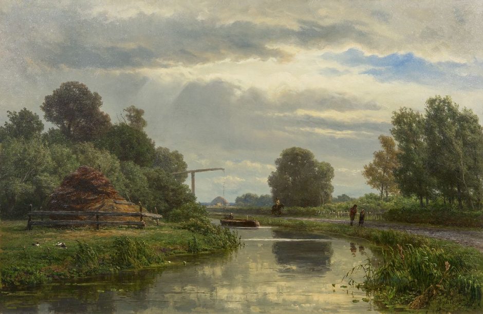 Jan Willem van Borselen - Towers in a Dutch polder landscape, oil on canvas 65.3 x 100.2 cm, signed l.r. and dated 1872