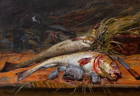 Marius Richters - Still life with fish, oil on canvas 65.8 x 99.2 cm, signed l.l.