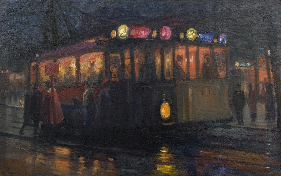 Marius Richters - Streetcars near the Beursplein, Rotterdam, oil on canvas 70.0 x 110.2 cm, signed l.l. and painted ca. 1913