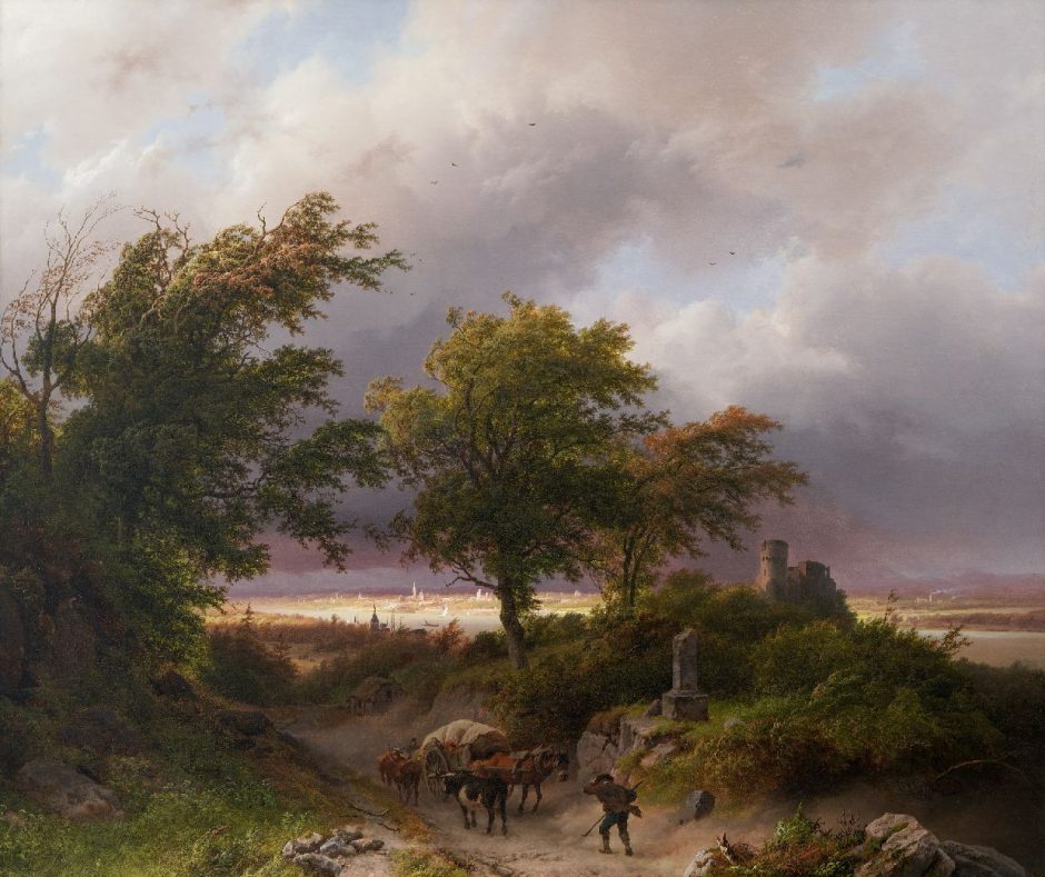 Barend Cornelis Koekkoek - Landscape near the Rhine with an approaching storm, oil on canvas 70.5 x 84.5 cm, signed l.r. and dated 1847